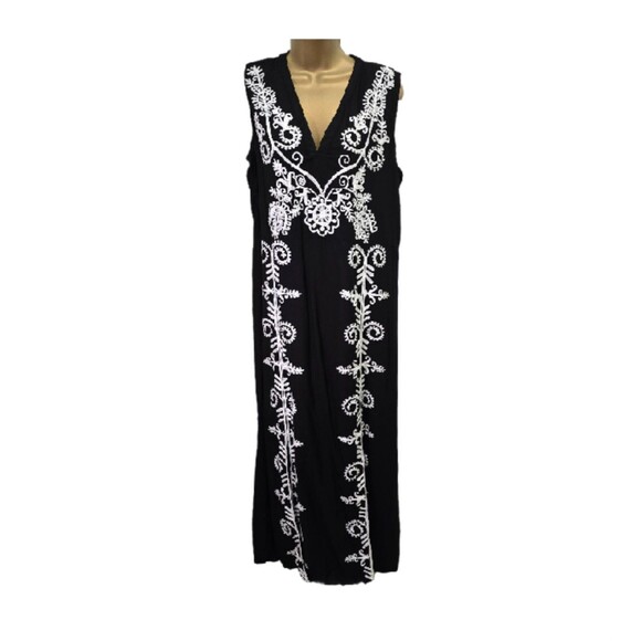 Cottage Goth Whimsigoth Fairy Black White Embroidered Maxi Dress Womens M Party - Picture 7 of 7